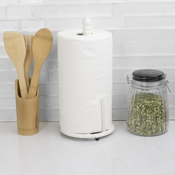 Home Basics Lattice Collection Cast Iron Paper Towel Holder, White - PH45364
