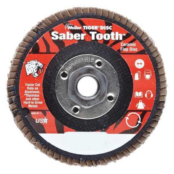 Weiler 4-1/2" Disco de láminas abrasivas de cerámica con ángulo de respaldo fenólico 60c 5/8"-11 UNC Nt - 50106V