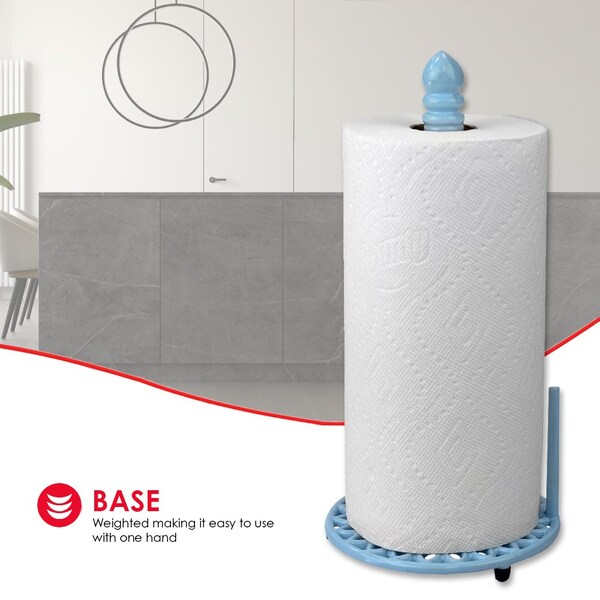 Home Basics Sunflower FreeStanding Cast Iron Paper Towel Holder with Dispensing Side Bar, Blue - PH45808
