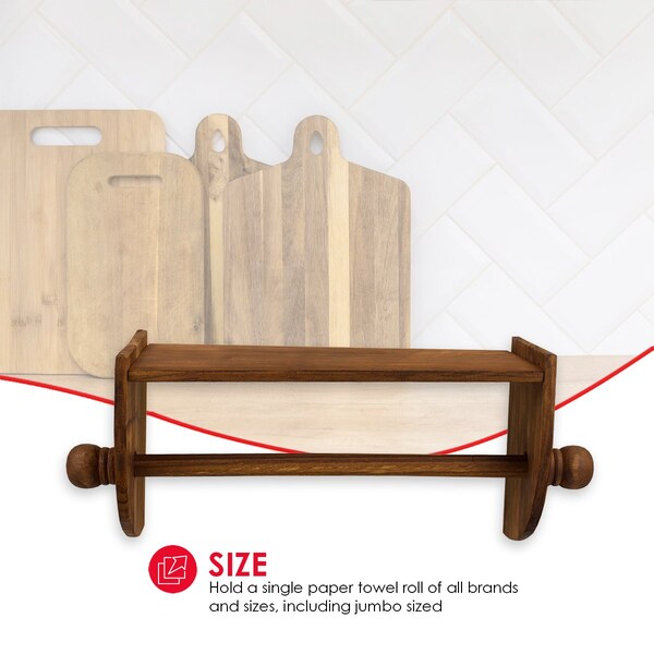 Home Basics Home Basics Quick Install Rustic Pine Wood Wall Mounted Paper Towel Holder with Flat Top, Brown - ZOR96232