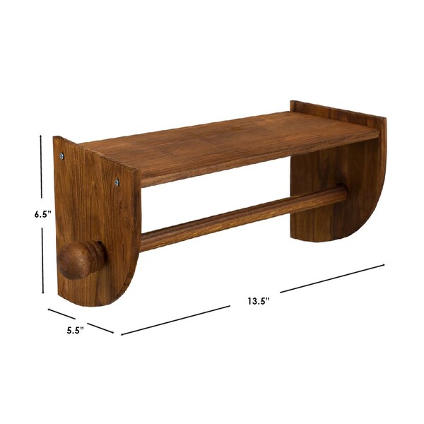 Home Basics Home Basics Quick Install Rustic Pine Wood Wall Mounted Paper Towel Holder with Flat Top, Brown - ZOR96232