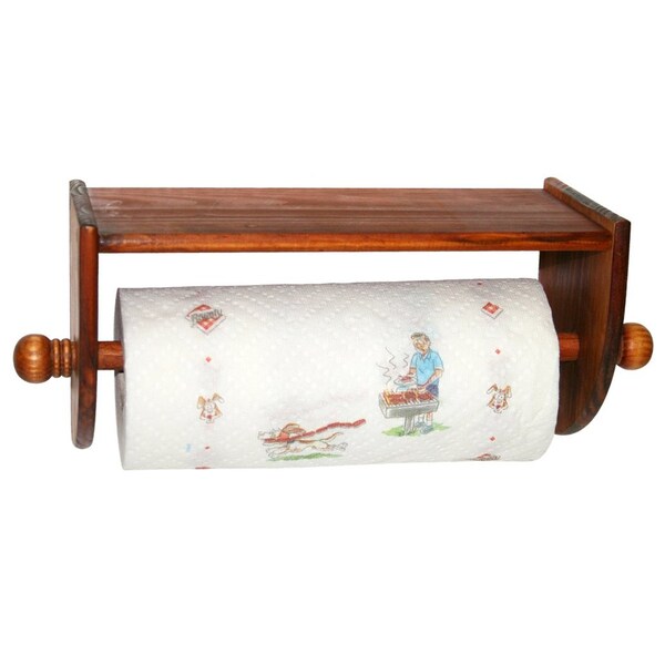 Home Basics Home Basics Quick Install Rustic Pine Wood Wall Mounted Paper Towel Holder with Flat Top, Brown - ZOR96232