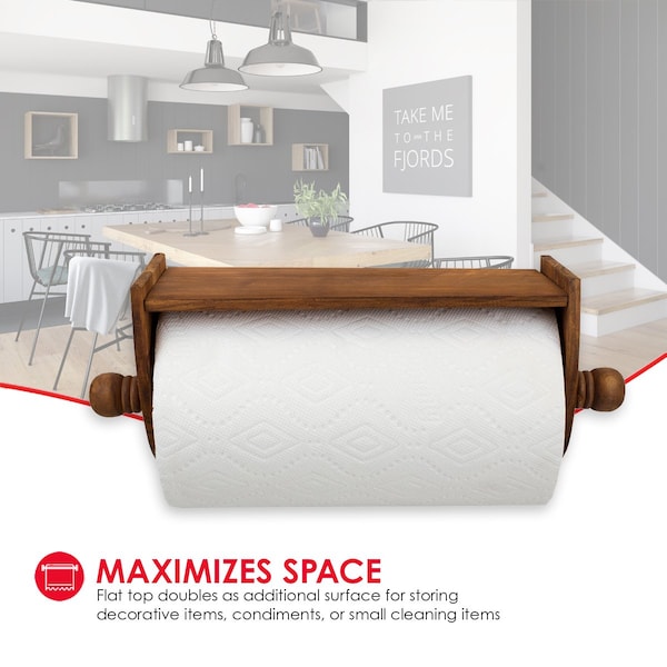 Home Basics Home Basics Quick Install Rustic Pine Wood Wall Mounted Paper Towel Holder with Flat Top, Brown - ZOR96232