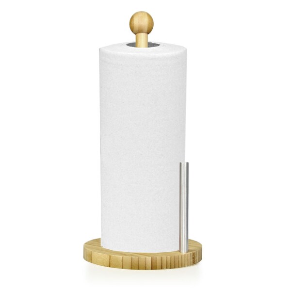 Home Basics Bamboo Paper Towel Holder with Steel Dispensing Side Bar - PH01040