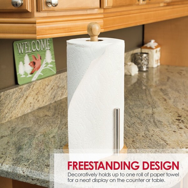 Home Basics Bamboo Paper Towel Holder with Steel Dispensing Side Bar - PH01040
