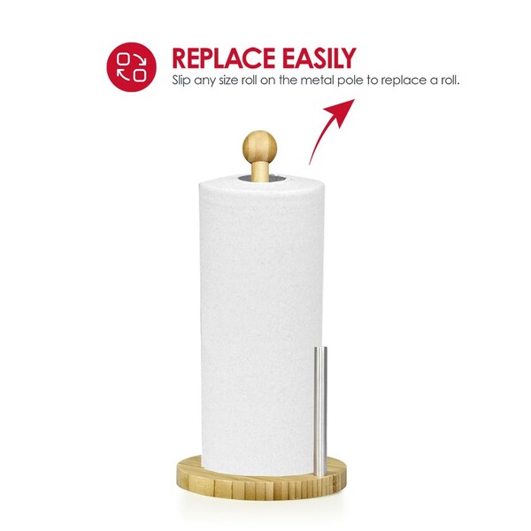 Home Basics Bamboo Paper Towel Holder with Steel Dispensing Side Bar - PH01040