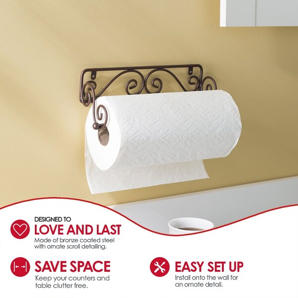 Home Basics Home Basics Scroll Collection Steel Wall Mounted Paper Towel Holder, Bronze - ZOR96330