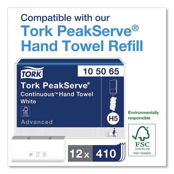 Tork Tork PeakServe Mini Continuous Paper Hand Towel Dispenser White H5, High Capacity - 552530