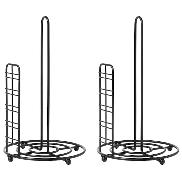 Basicwise Freestanding Round Single Roll Sturdy Black Iron Towel Paper Holder Stand Roll Dispenser - QI003808.2