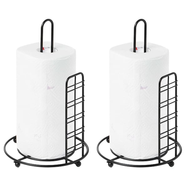 Basicwise Freestanding Round Single Roll Sturdy Black Iron Towel Paper Holder Stand Roll Dispenser - QI003808.2