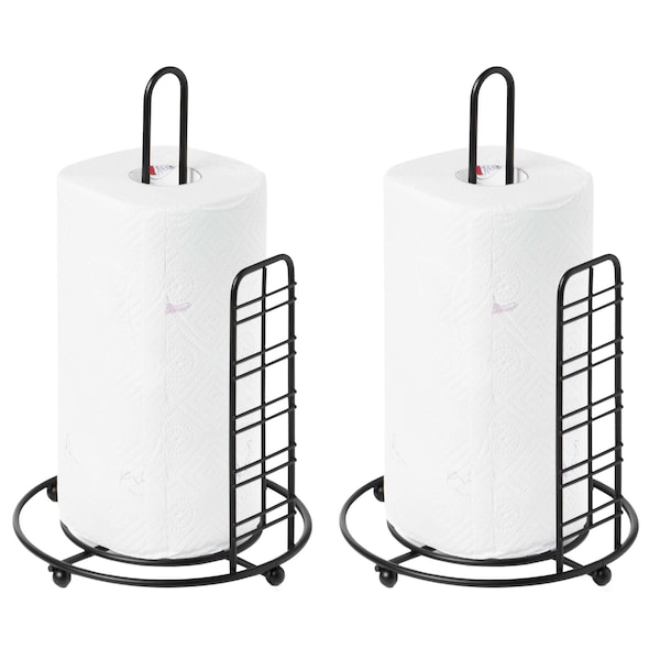 Basicwise Freestanding Round Single Roll Sturdy Black Iron Towel Paper Holder Stand Roll Dispenser - QI003808.2