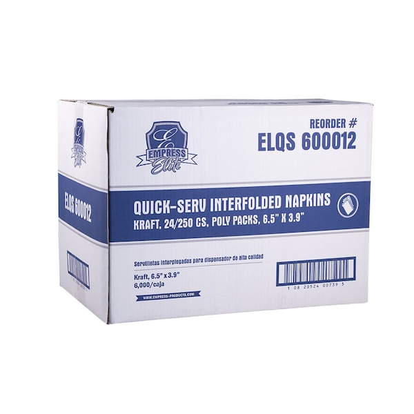 Empress Elite Interfold Dispenser Na in 6.5 in. X 3.9 in. 1/2 Fold 2 Ply Kraft 22, 250PK - ELQS 600012
