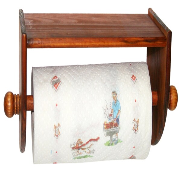 Home Basics Quick Install Rustic Pine Wood Wall Mounted Paper Towel Holder with Flat Top, Brown - PH01130