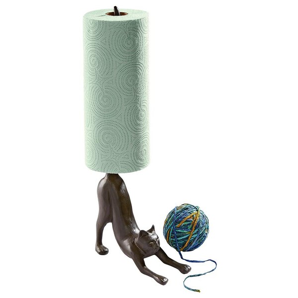 Design Toscano Kitty Crouch Cast Iron Paper Towel Holder Cat Statue - QH14041