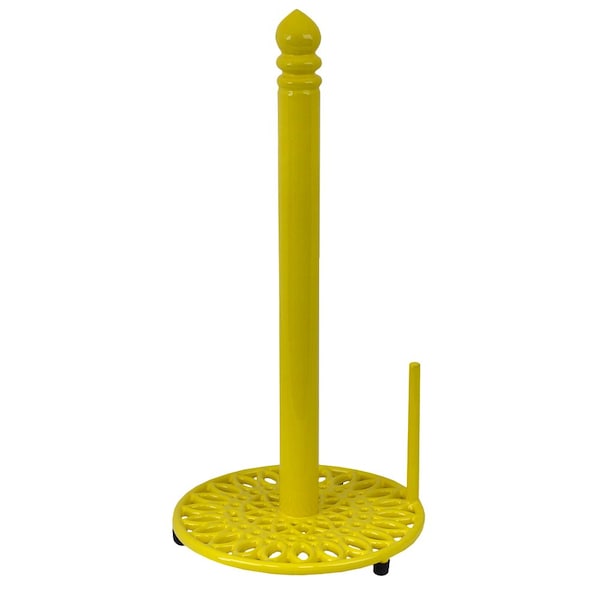 Hds Trading Sunflower FreeStanding Cast Iron Paper Towel Holder with Dispensing Side Bar, Yellow - ZOR96042