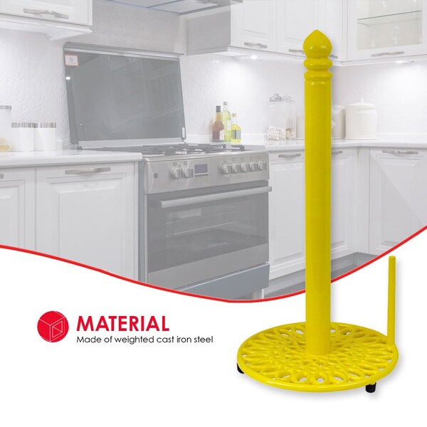 Hds Trading Sunflower FreeStanding Cast Iron Paper Towel Holder with Dispensing Side Bar, Yellow - ZOR96042