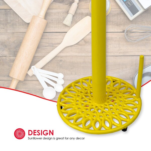 Hds Trading Sunflower FreeStanding Cast Iron Paper Towel Holder with Dispensing Side Bar, Yellow - ZOR96042