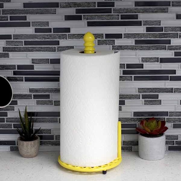 Hds Trading Sunflower FreeStanding Cast Iron Paper Towel Holder with Dispensing Side Bar, Yellow - ZOR96042