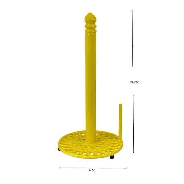 Hds Trading Sunflower FreeStanding Cast Iron Paper Towel Holder with Dispensing Side Bar, Yellow - ZOR96042
