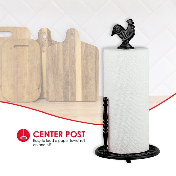 Home Basics Cast Iron Rooster Paper Towel Holder, Black - PH44175