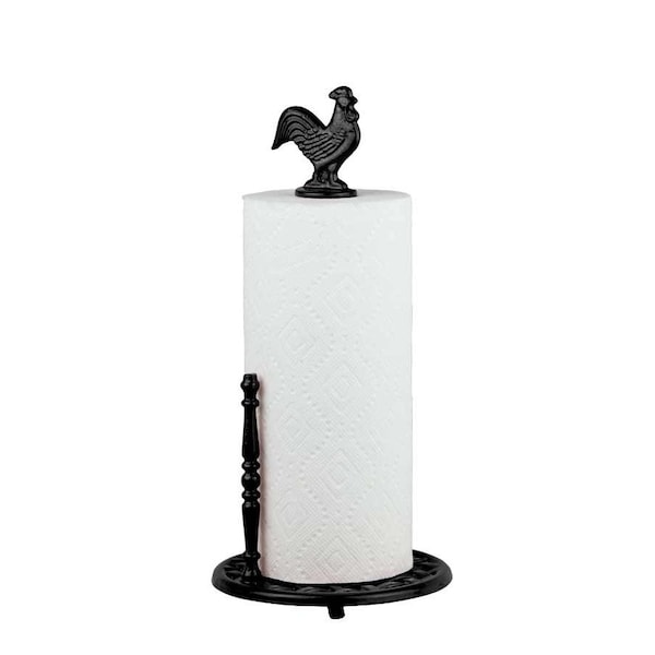 Home Basics Cast Iron Rooster Paper Towel Holder, Black - PH44175