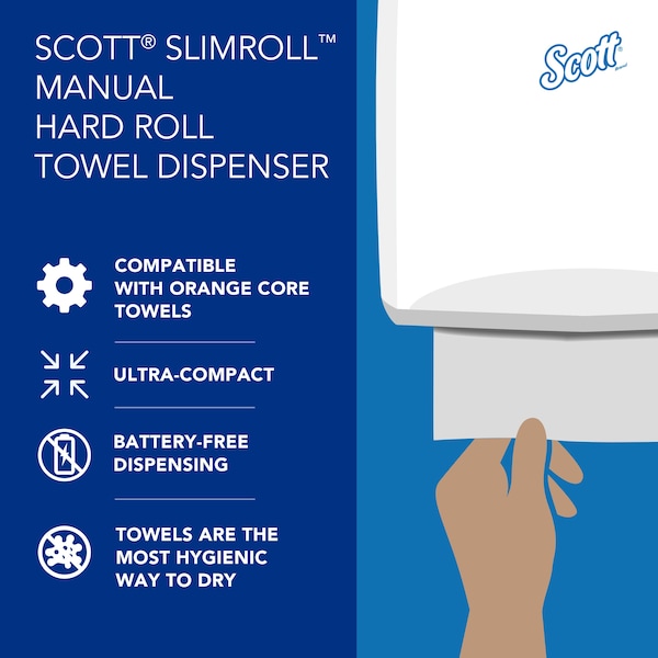Kimberly-Clark Professional Slimroll Manual Towel Dispenser, Black, for Scott Orange Core Towels, 12.65" x 13.02" x 7.18" - 47092