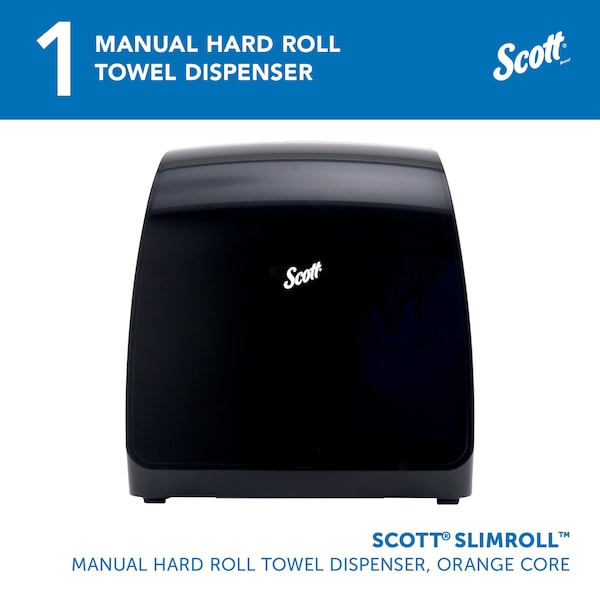 Kimberly-Clark Professional Slimroll Manual Towel Dispenser, Black, for Scott Orange Core Towels, 12.65" x 13.02" x 7.18" - 47092