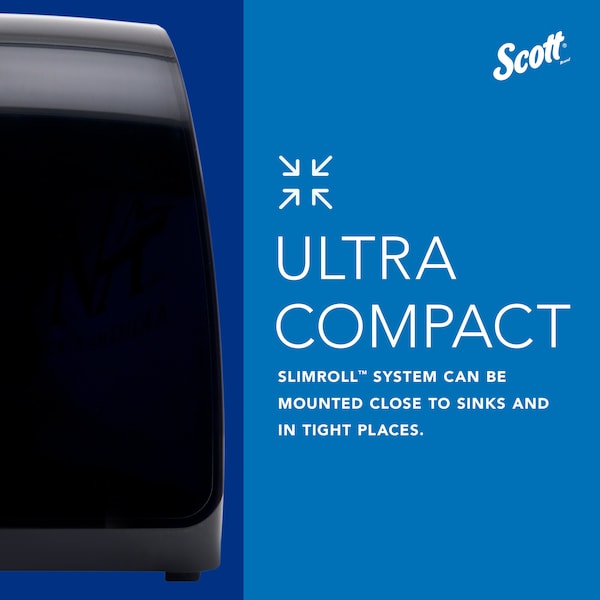 Kimberly-Clark Professional Slimroll Manual Towel Dispenser, Black, for Scott Orange Core Towels, 12.65" x 13.02" x 7.18" - 47092