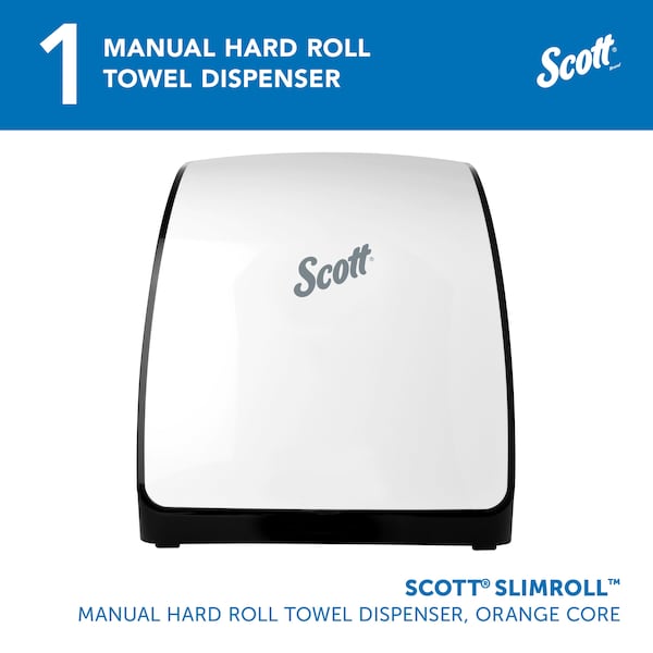 Kimberly-Clark Professional Slimroll Manual Towel Dispenser, White, for Scott Orange Core Towels, 12.65" x 13.02" x 7.18" - 47091