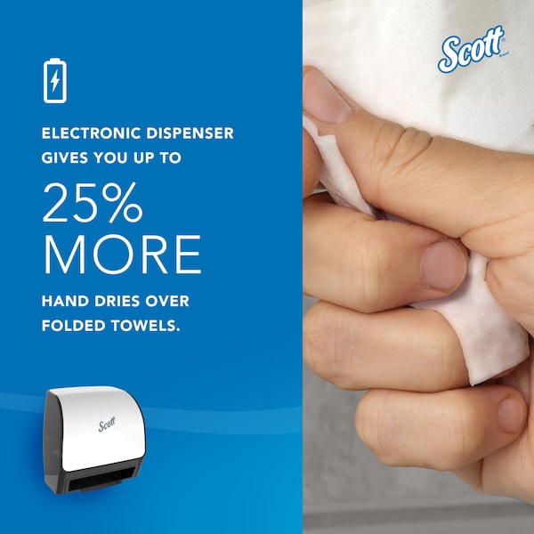 Kimberly-Clark Professional Electronic Slimroll Towel Dispenser, White, for Scott Orange Core Towels, 11.8" x 12.35" x 7.25" - 47259