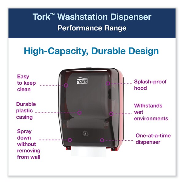 Tork Tork Wall-Mounted Paper Towel Dispenser Washstation Black/Red W6, Water Resistant - 651228