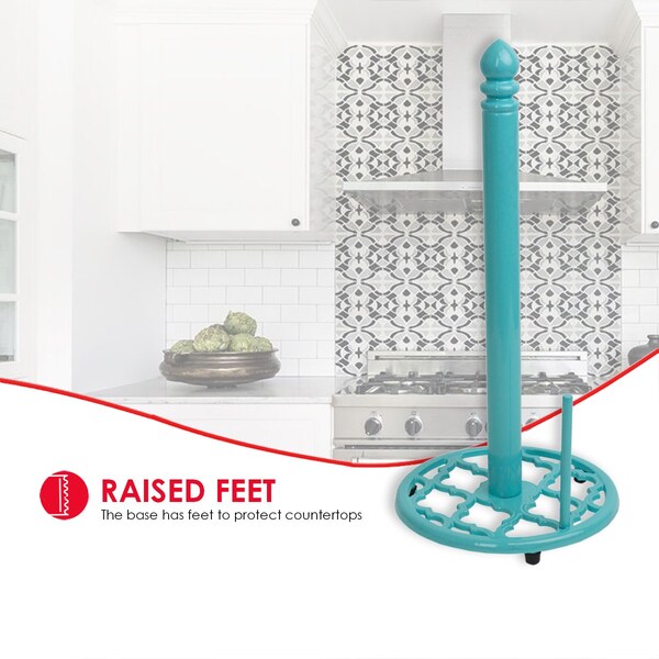 Home Basics Lattice Collection Cast Iron Paper Towel Holder, Turquoise - PH45368