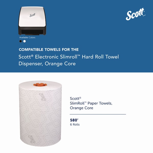 Scott Slimroll Electronic Towel Dispenser, 12.35 x 7.25 x 11.8, White/Black - 47259