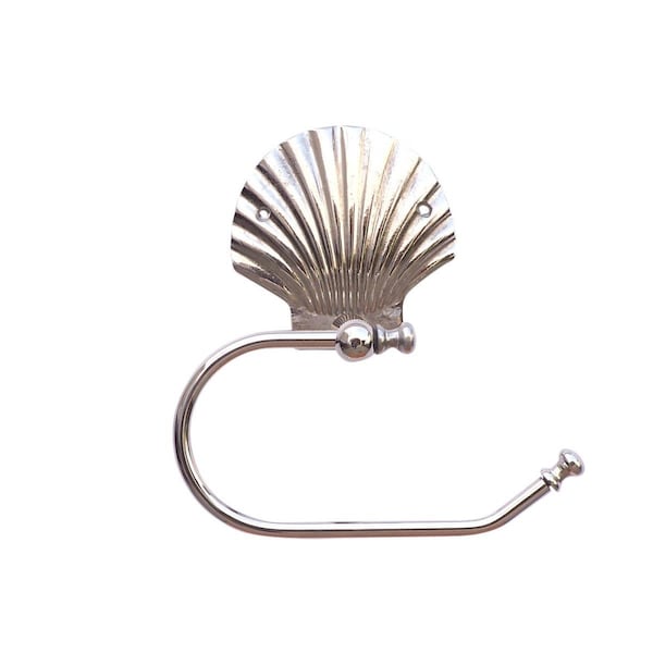 Handcrafted Model Ships 5 x 3 x 10 in. Chrome Seashell Hand Towel Holder - SSTLPH-4001-CH-K