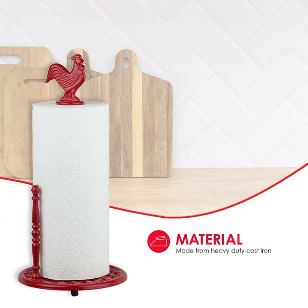 Home Basics Cast Iron Rooster Paper Towel Holder, Red - PH44171