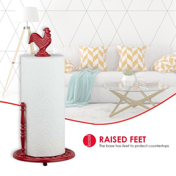 Home Basics Cast Iron Rooster Paper Towel Holder, Red - PH44171