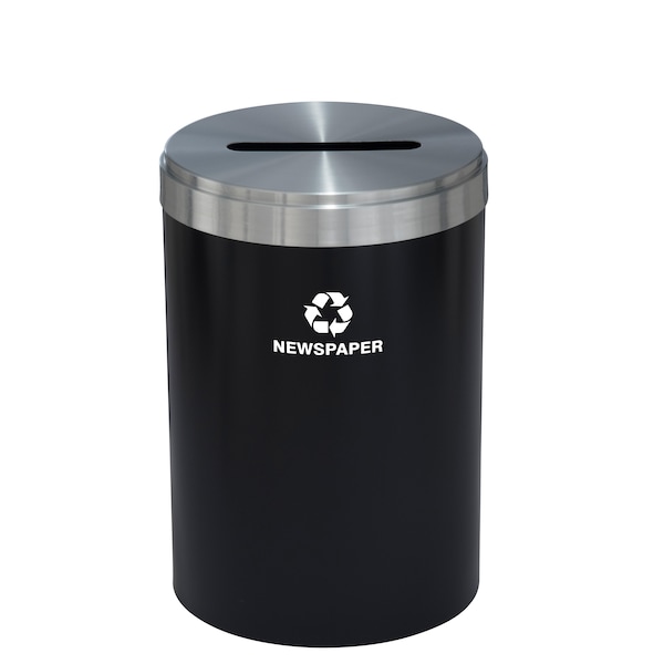 Glaro 41 gal Round Recycling Bin, Satin Black/Satin Aluminum - P-2042BK-SA-P3