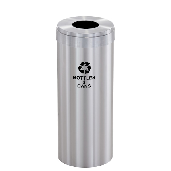 Glaro 12 gal Round Recycling Bin, Satin Aluminum - B-1232SA-SA-B2
