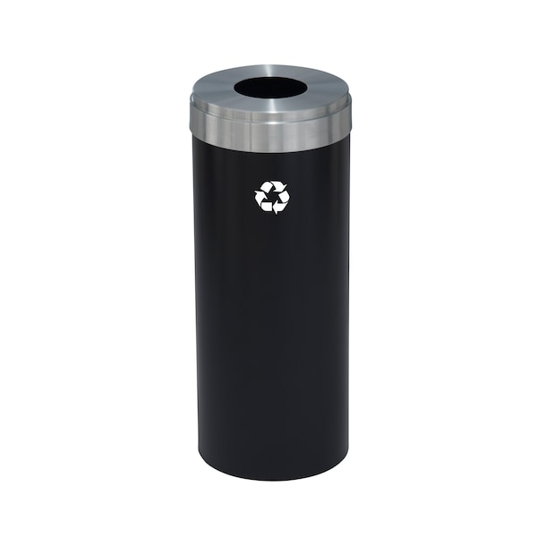 Glaro 15 gal Round Recycling Bin, Satin Black/Satin Aluminum - B-1242BK-SA-B1