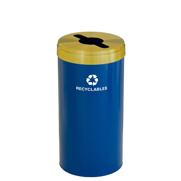 Glaro 16 gal Round Recycling Bin, Blue/Satin Brass - M-1532BL-BE-M2