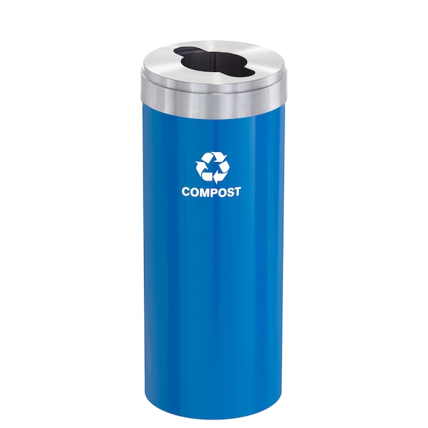 Glaro 15 gal Round Recycling Bin, Blue/Satin Aluminum - M-1242BL-SA-M4
