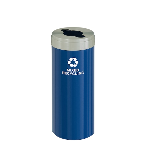 Glaro 12 gal Round Recycling Bin, Blue/Satin Aluminum - M-1232BL-SA-M3