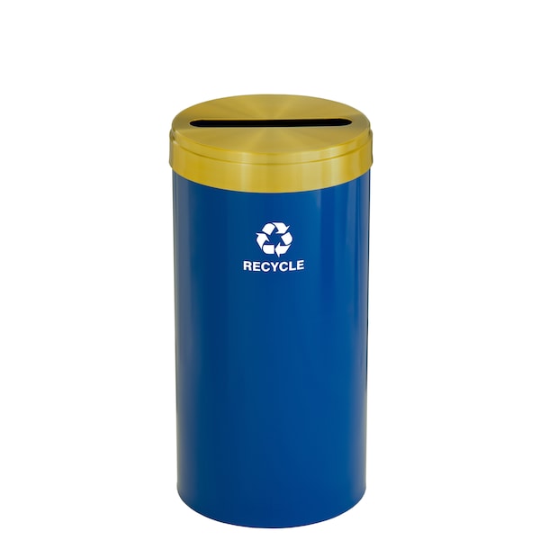 Glaro 23 gal Round Recycling Bin, Blue/Satin Brass - P-1542BL-BE-P5