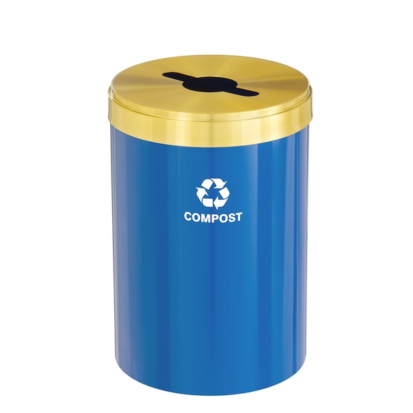 Glaro 41 gal Round Recycling Bin, Blue/Satin Brass - M-2042BL-BE-M4