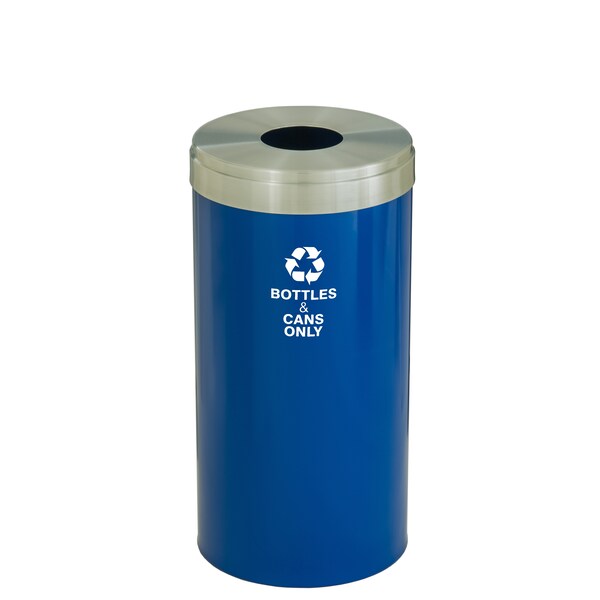 Glaro 16 gal Round Recycling Bin, Blue/Satin Aluminum - B-1532BL-SA-B6