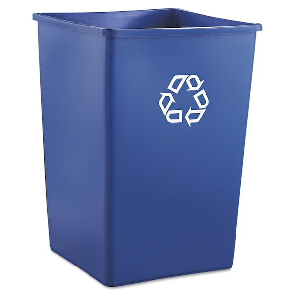 Rubbermaid Commercial 35 gal Square Recycling Bin, Satin Black/Satin Brass, Plastic - FG395873BLUE