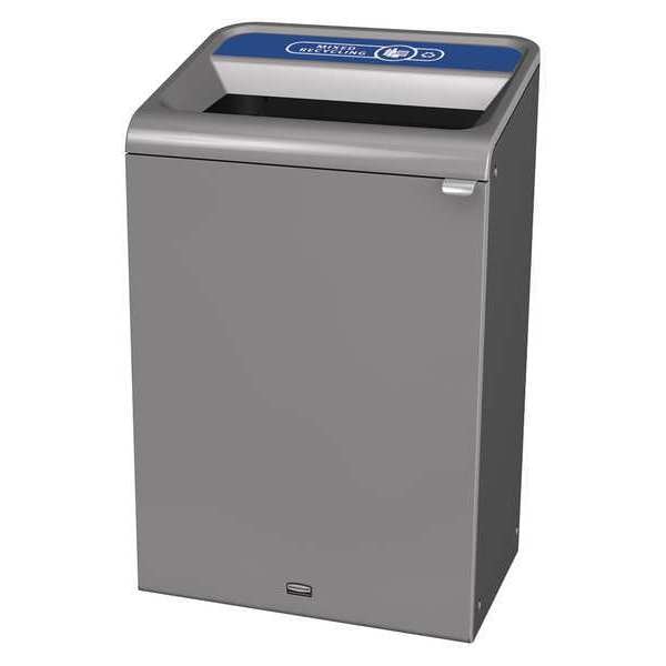 Rubbermaid Commercial 33 gal Rectangular Recycling Bin, Open Top, Gray, Steel, 1 Openings - 1961629