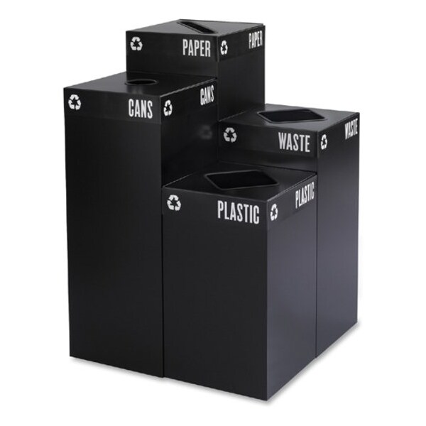 Safco 25 gal Square Recycling Bin, Open Top, Black, Steel, 1 Openings - 2981BL