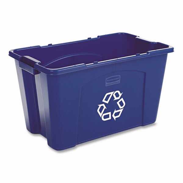 Rubbermaid Commercial 18 gal Rectangular Recycling Bin, Silver Vein/Silver Vein, Polyethylene - FG571873BLUE