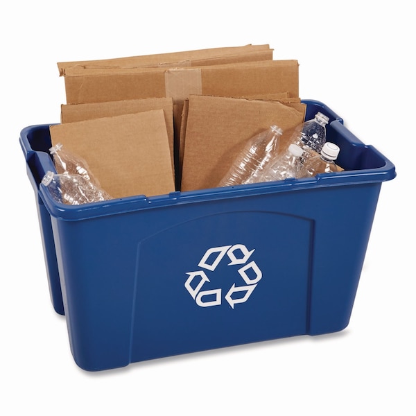 Rubbermaid Commercial 18 gal Rectangular Recycling Bin, Silver Vein/Silver Vein, Polyethylene - FG571873BLUE